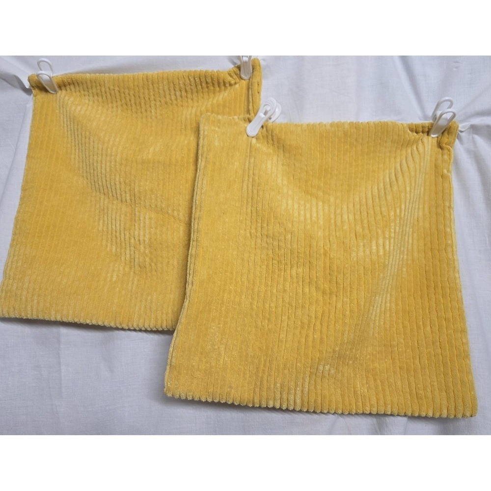 Pair Mustard Yellow Ribbed Corduroy Velvet Throw Pillow Covers 16" Covered Zip